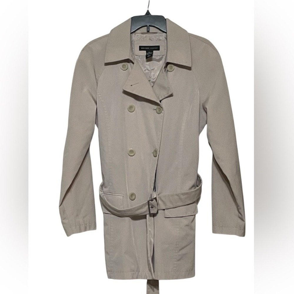 New York & Company Large Trench Coat Belted Double Breasted Beige Womens *READ*